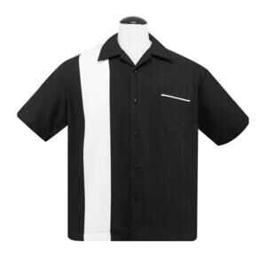Steady Clothing BLACK WITH WHITE PANEL RETRO MENS Bowling Shirt Size L USA New